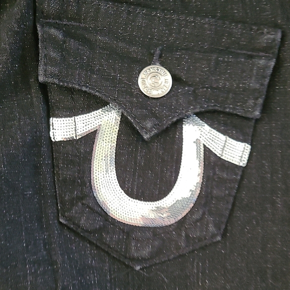 New True Religion Women's Joey Sequin Black Flared Jeans Size 27 - Picture 6 of 15
